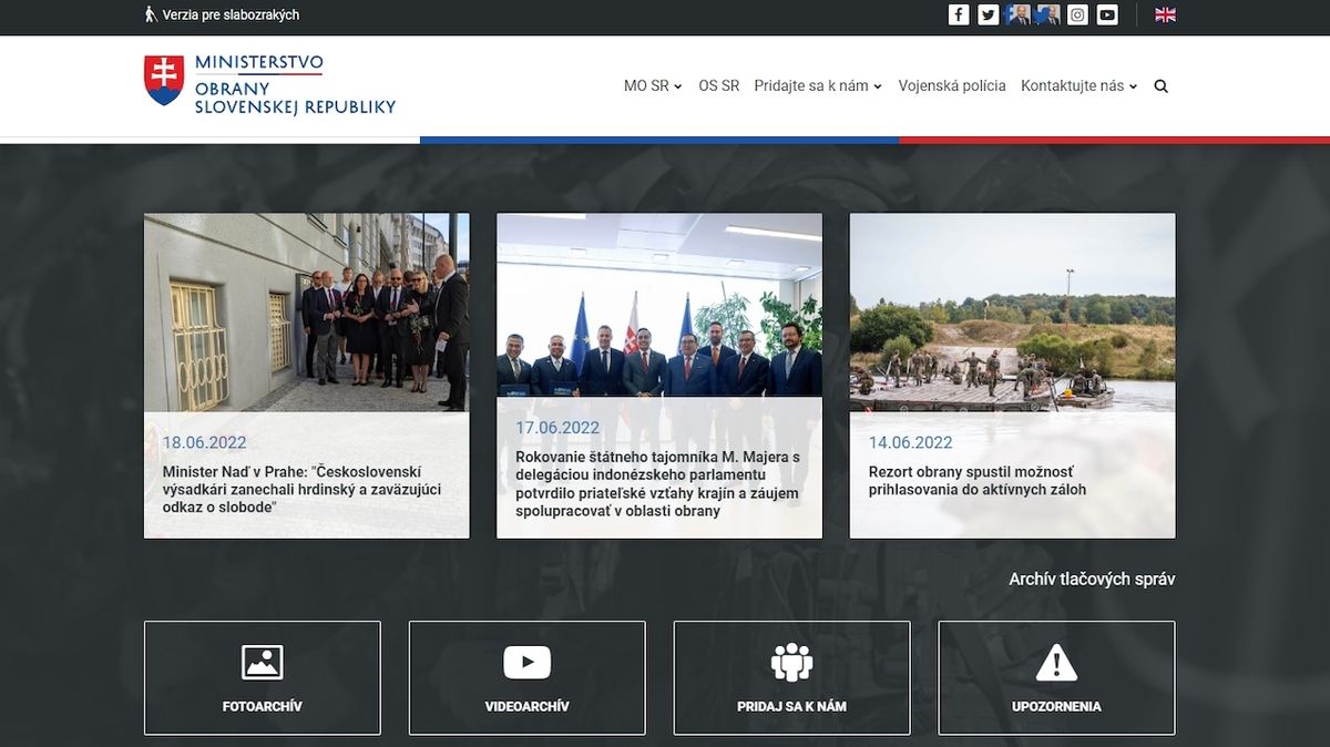 Hackeři napadli web slovenského ministerstva obrany